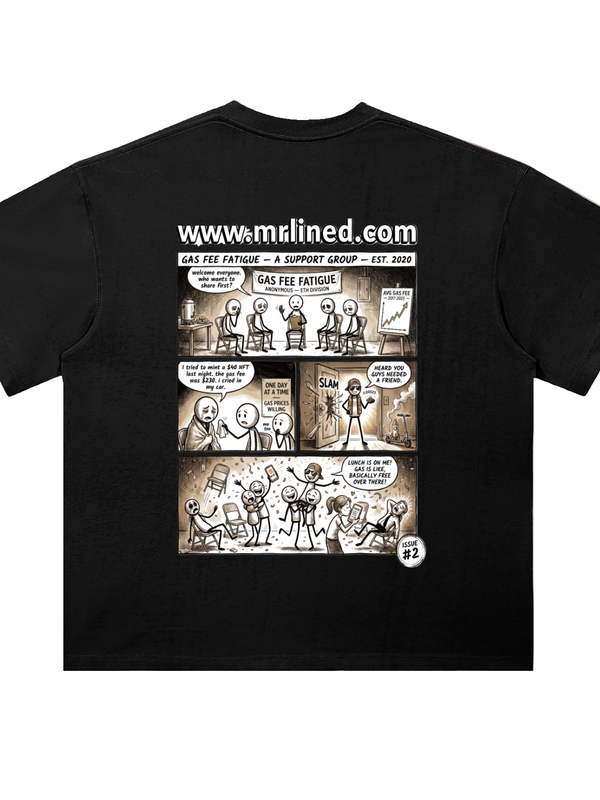 Ethereum Gas Fee Fatigue Support Group T-Shirt — Dark Variant — Mr. Lined crypto streetwear