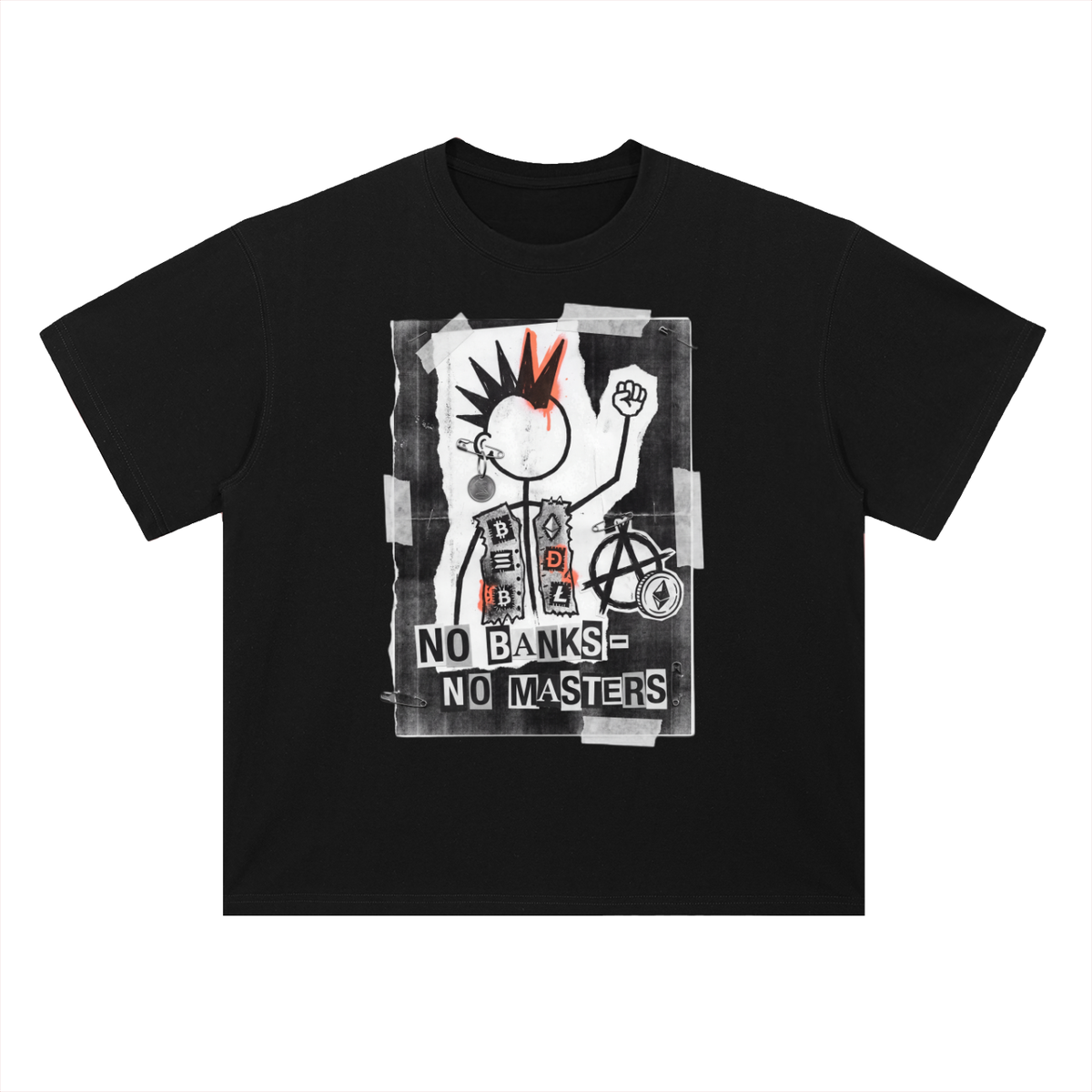 Crypto T-Shirt — No Banks, No Masters —  — Mr. Lined