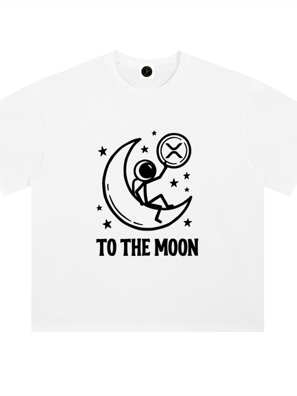 XRP T-Shirt — To the Moon, Patience Badge — Mr. Lined crypto streetwear