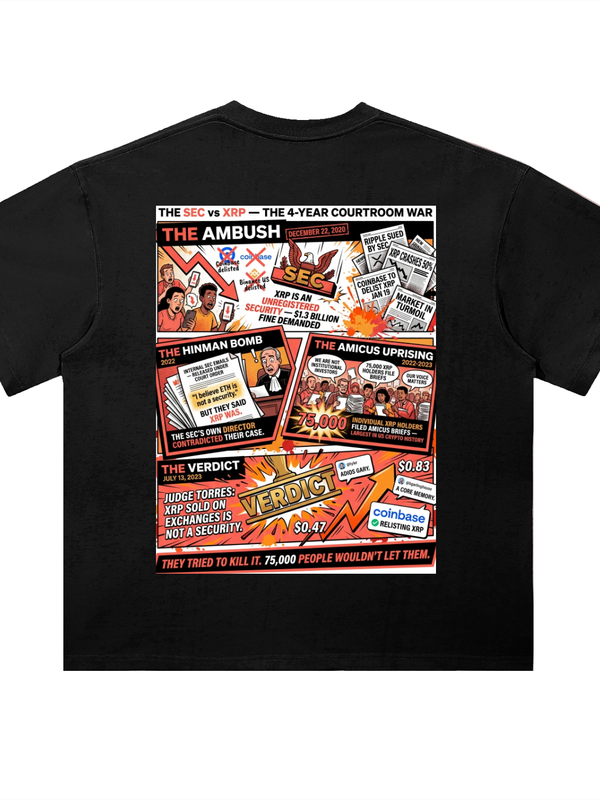 XRP T-Shirt — 4-Year Courtroom War — Mr. Lined crypto streetwear