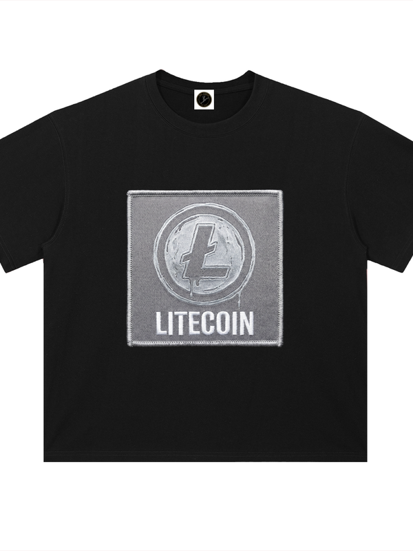Litecoin T-Shirt — Silver Patch Logo — Mr. Lined crypto streetwear