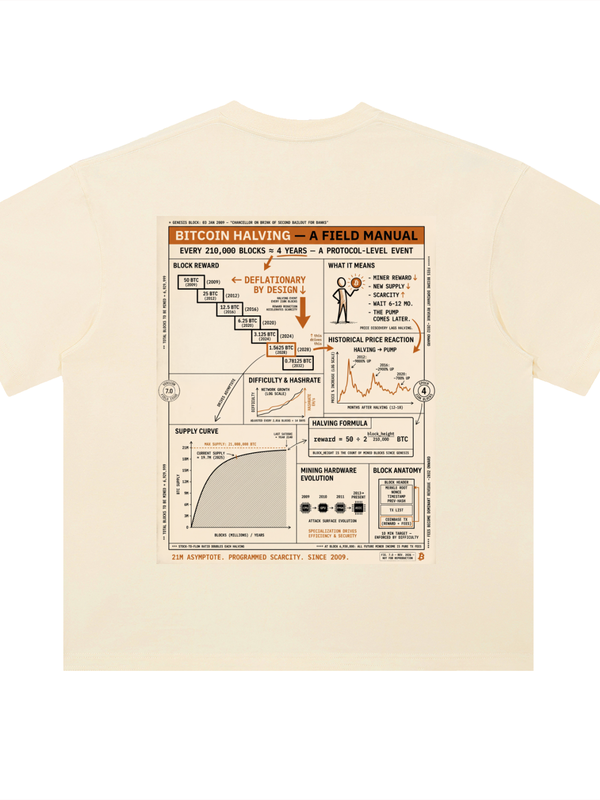 Bitcoin T-Shirt — Halving Field Manual, 21M Cap — Mr. Lined crypto streetwear
