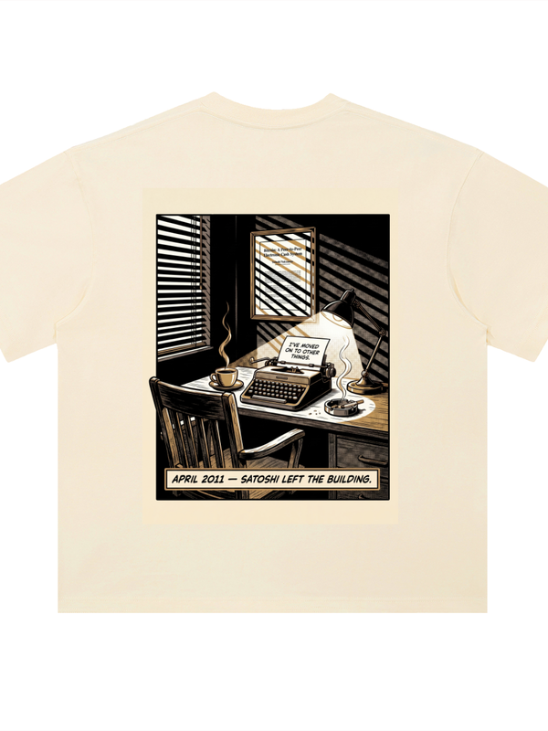 Bitcoin Satoshi Left The Building T-Shirt — April 2011 Light Variant — Mr. Lined crypto streetwear