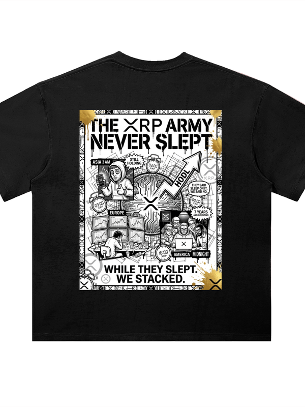 XRP T-Shirt — The Army Never Slept — Mr. Lined crypto streetwear