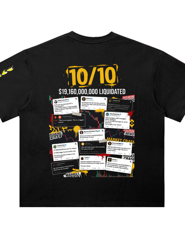 BNB 10 10 Liquidation T-Shirt — 19 Billion Wiped Dark Variant — Mr. Lined crypto streetwear