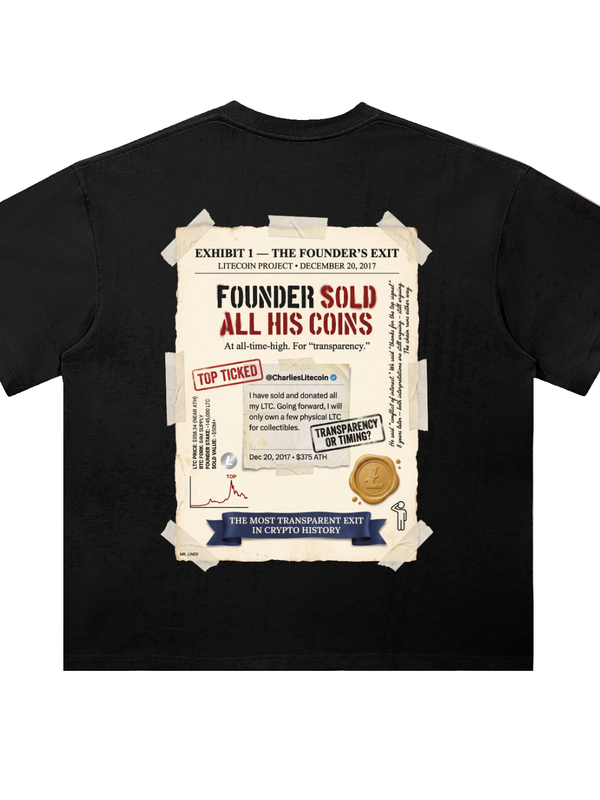Litecoin T-Shirt — Founder's Exit, Dec 20 2017 — Mr. Lined crypto streetwear