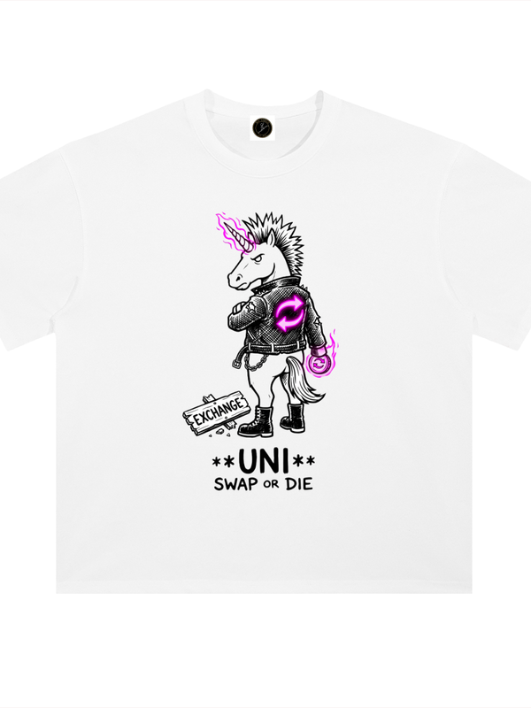 Uniswap T-Shirt — Swap or Die, Punk Unicorn — Mr. Lined crypto streetwear