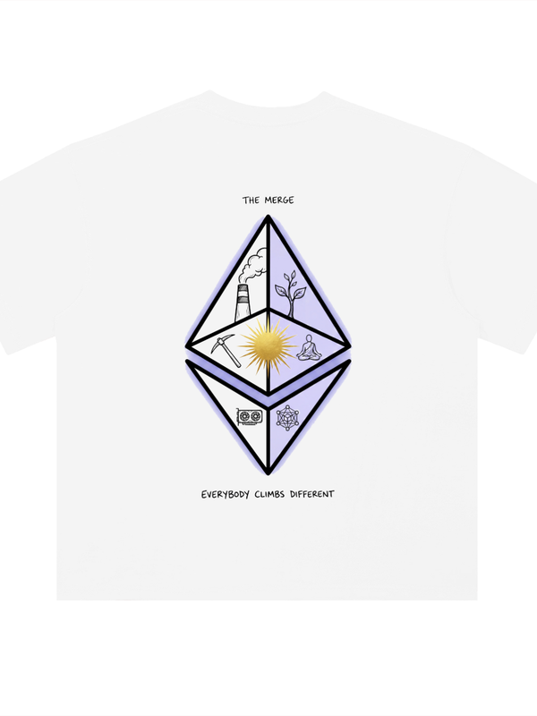 Ethereum T-Shirt — The Merge, Everybody Climbs — Mr. Lined crypto streetwear