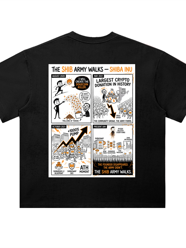 Shiba Inu T-Shirt — Army Walks, Origin Comic — Mr. Lined crypto streetwear
