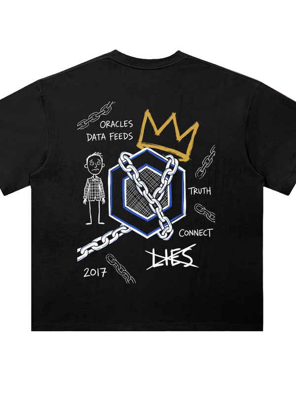Chainlink Oracles Data Feeds T-Shirt — Truth Connect Lies Crossed Dark Variant — Mr. Lined crypto streetwear