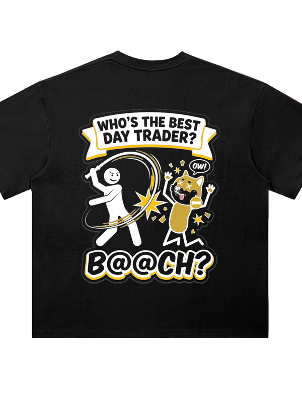 Shiba Inu Who's The Best Day Trader T-Shirt — Bashing The Shiba Dark Variant — Mr. Lined crypto streetwear