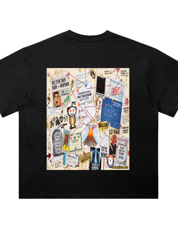 Crypto T-Shirt — 2026 News Conspiracy Board — Mr. Lined crypto streetwear