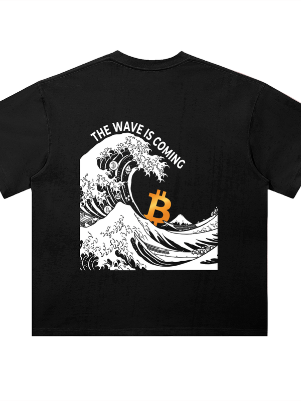 Bitcoin The Wave Is Coming T-Shirt — Hokusai Dark Variant — Mr. Lined crypto streetwear