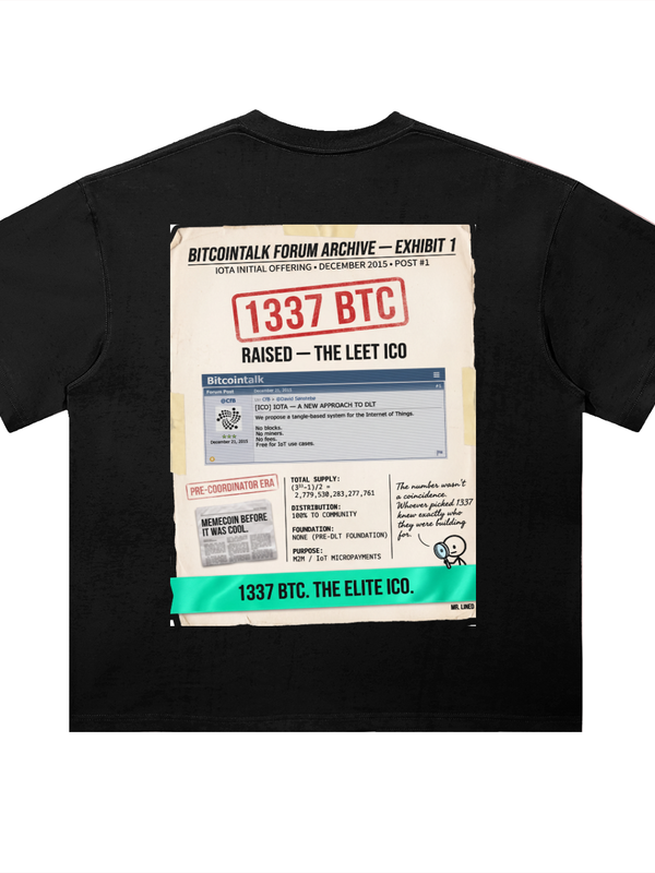 IOTA Bitcointalk Forum Archive T-Shirt — 1337 BTC The Leet ICO Dark — Mr. Lined crypto streetwear