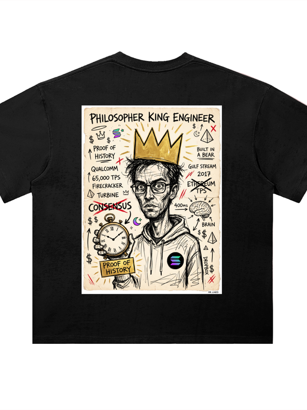 Solana Philosopher King Engineer T-Shirt — Dark Variant — Mr. Lined crypto streetwear