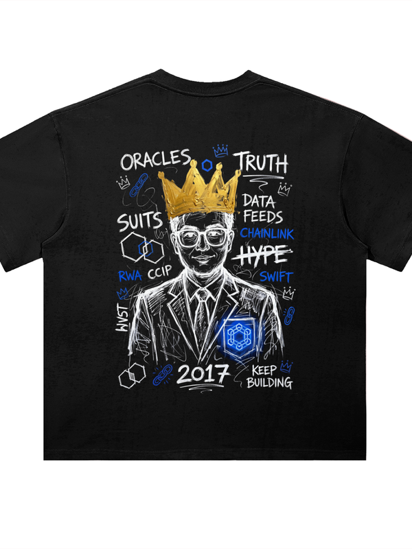 Chainlink T-Shirt — Crowned Sergey, Keep Building — Mr. Lined crypto streetwear