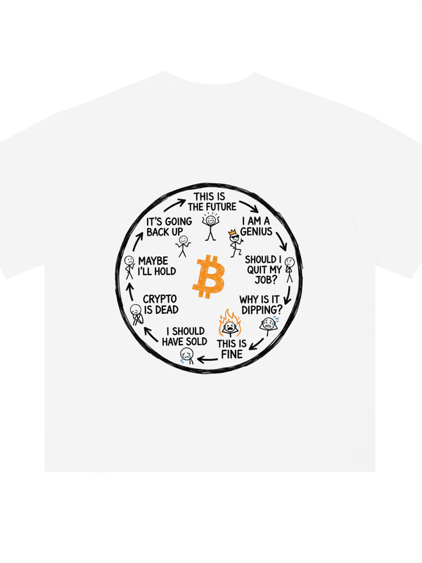 Bitcoin T-Shirt — Emotional Cycle, This Is Fine — Mr. Lined crypto streetwear