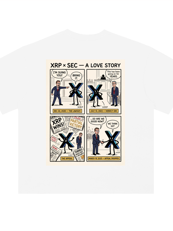 XRP T-Shirt — The SEC Love Story — Mr. Lined crypto streetwear